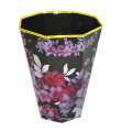 Plastic Flower Printed Black Open Top Garbage Bin (B06-874-2)